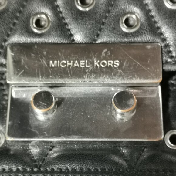 Black/Silver Sloan Quilted & Grommeted Lamb Organizer Crossbody #248 - Picture 4 of 16